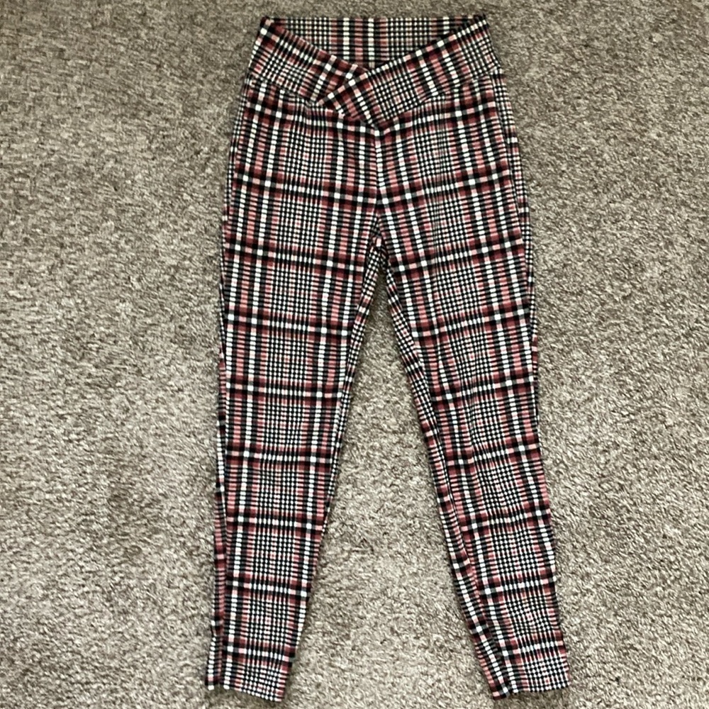 plaid shein crisscross pants